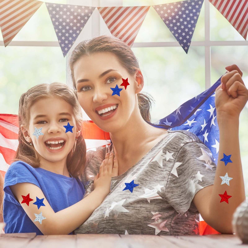 Whaline Patriotic Star Stickers Roll Glitter Star Waterproof Decals 4th of July Sparkly Self-Adhesive Stickers for Memorial Day Independence Day Party Supplies Envelope Scrapbook Decor, 500Pcs - Image 5